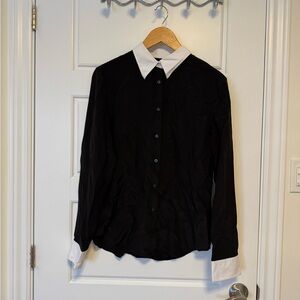 Lauren Ralph Lauren black silk tuxedo button down shirt